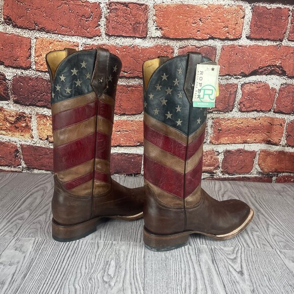 Roper Womens Brown/Red Leather Old Glory Americana Cowboy Boots - Picture 5 of 6